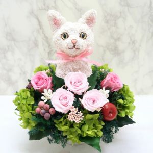 猫花 白猫のプリザーブドフラワーアレンジ｜アトリエ花倶楽部