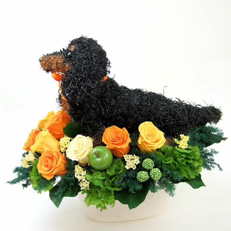 プリザーブドフラワーアレンジ　犬