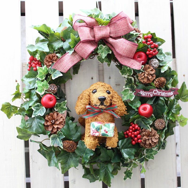 犬リースダックスのクリスマスリース-アトリエ花倶楽部