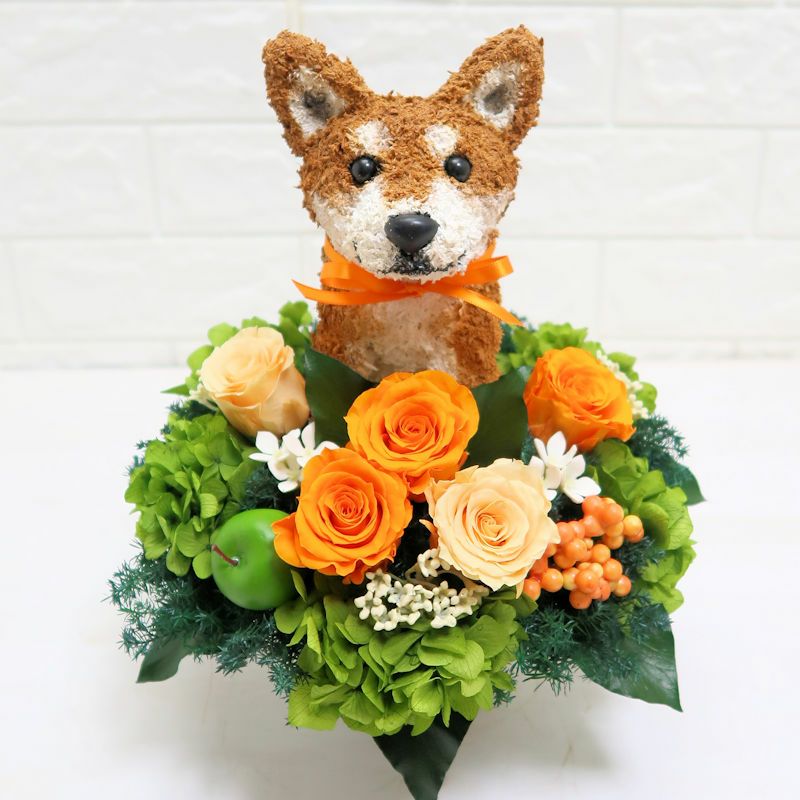 柴犬好きの両親へプレゼント 柴犬のプリザーブドフラワーアレンジ
