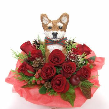 柴犬のトピアリー クリスマス限定 フラワーアレンジ（生花