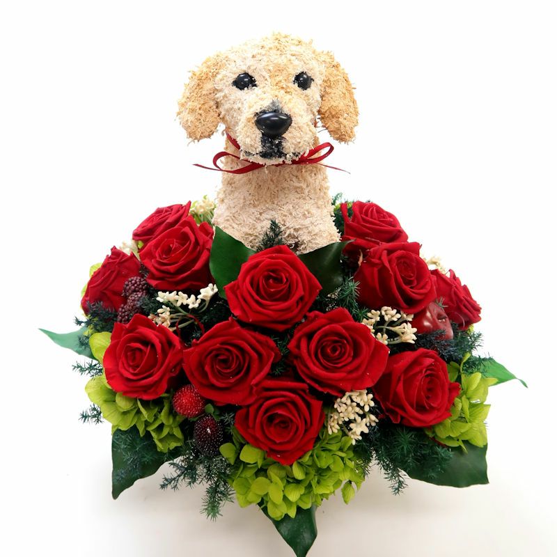 ラブラドールグッズプレゼントにおしゃれな犬花アレンジメント