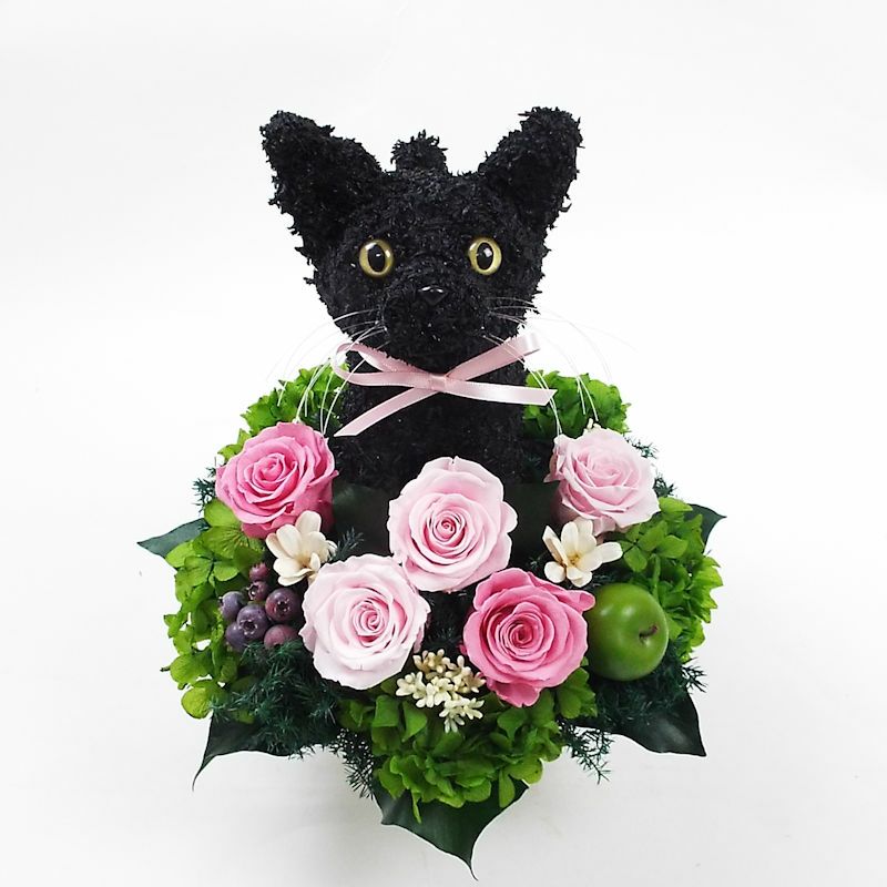 黒猫好きプレゼントに喜ばれる黒猫のプリザーブドフラワー｜アトリエ花