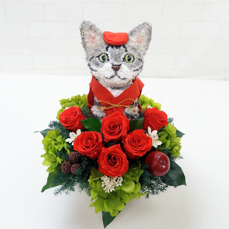 還暦祝い猫 猫好き アメリカンショートヘア プリザーブドフラワー