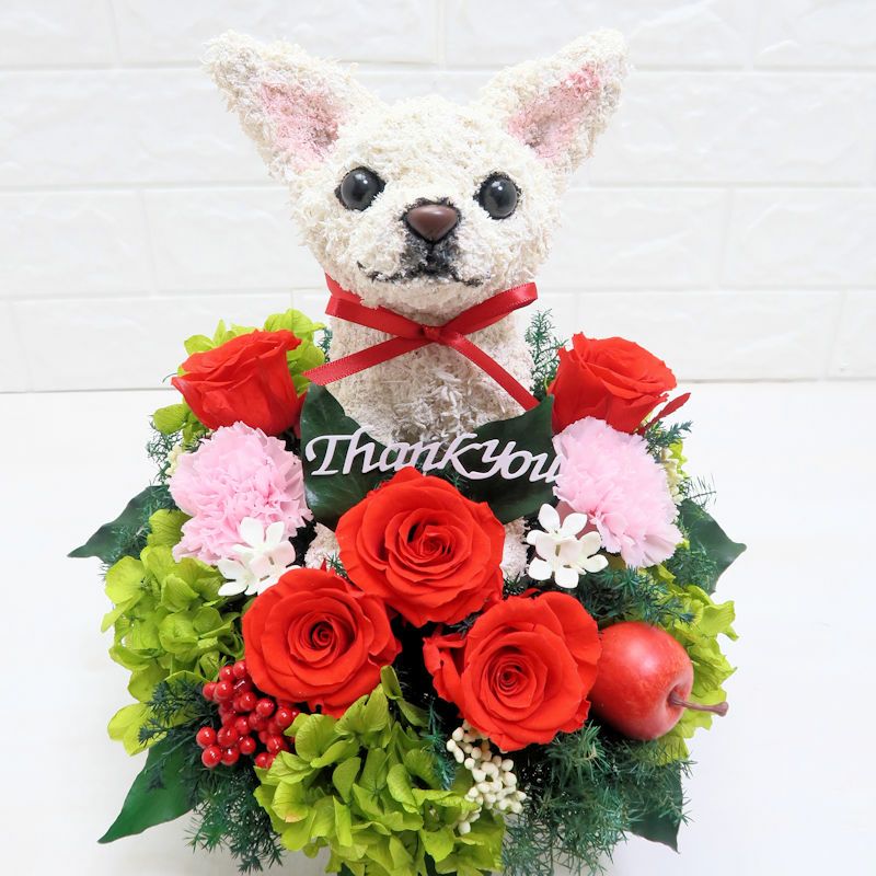 犬好き母の日プレゼント チワワのプリザーブドフラワーアレンジ