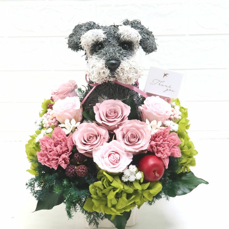 シュナウザー好きのお母さんへシュナウザーの犬花アレンジプレゼント