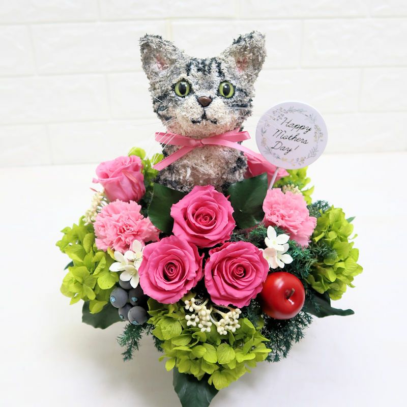 母の日プレゼント猫好きのお母さんに喜ばれるサバトラ猫のプリザーブド